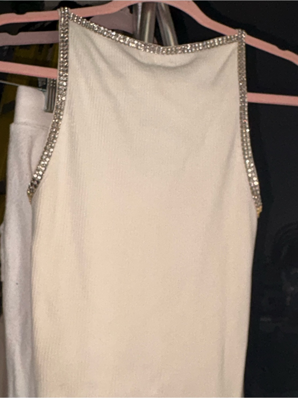 Cache Ivory Ribbed Tank with Rhinestone Trim - Picture 3 of 7
